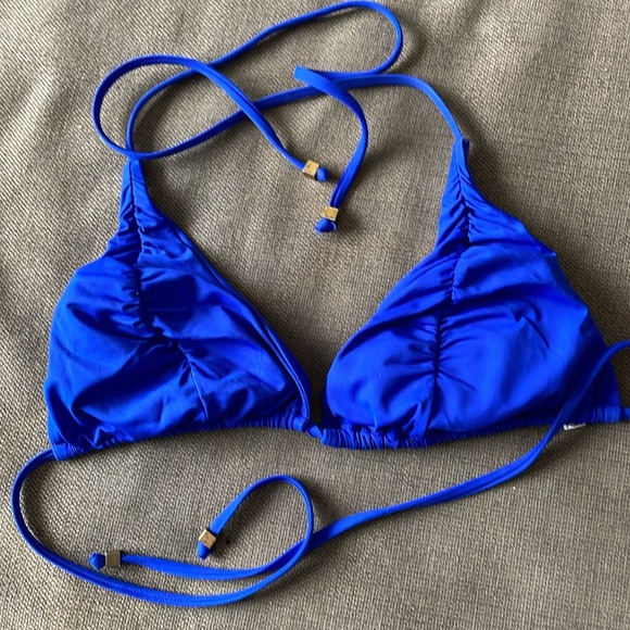 Becca Triangle String Halter Bikini Top Women's Size D Solid Blue - Picture 2 of 4